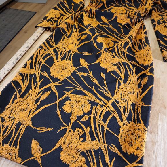 Zara Bodycon Yellow Floral Print Knit Stretch Waist Cutouts Midi Length - Picture 12 of 12